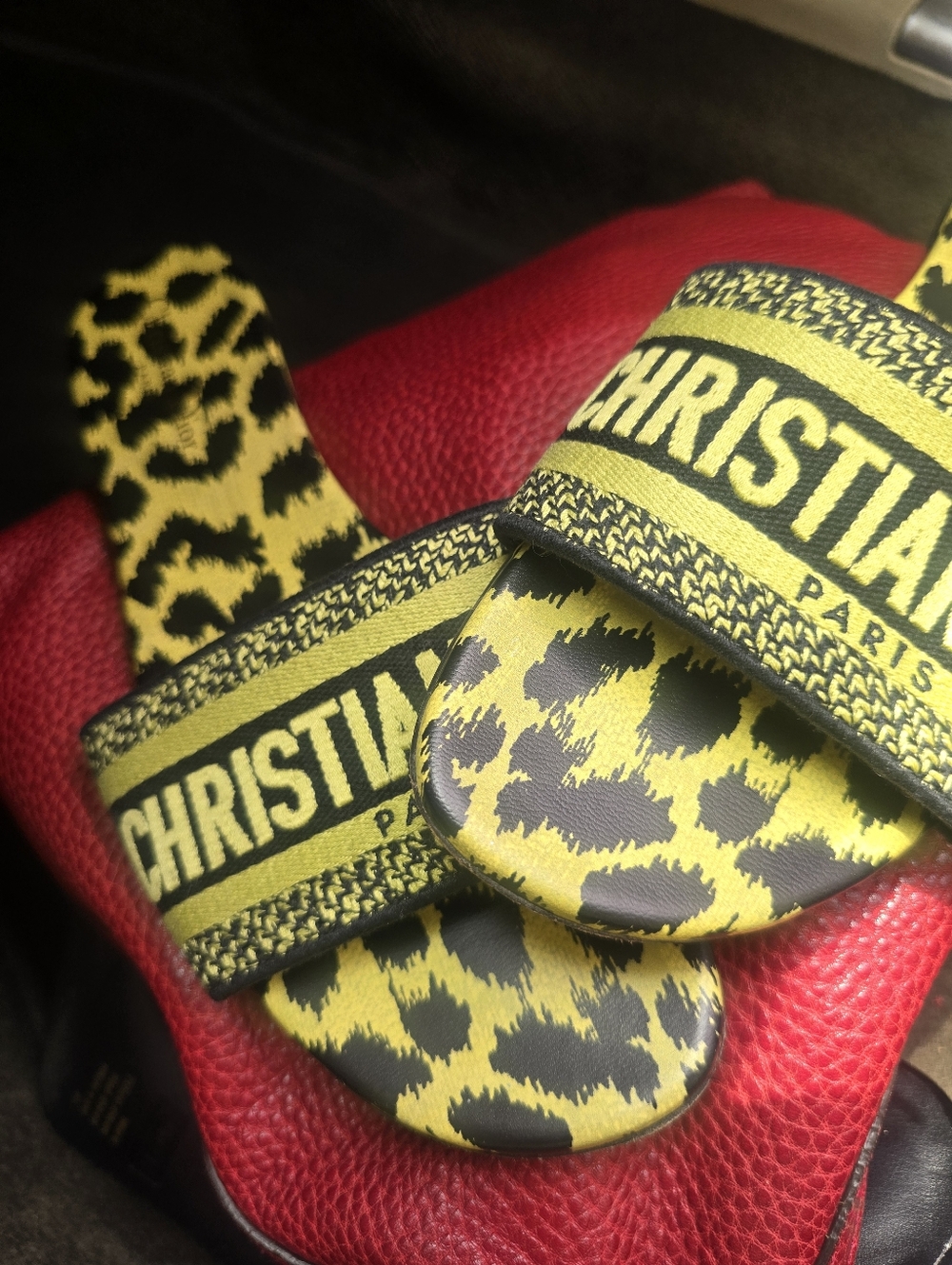 Dior Dway Slide Sandals Lime Pop Leopard Print Size 41 - Picture 11 of 12